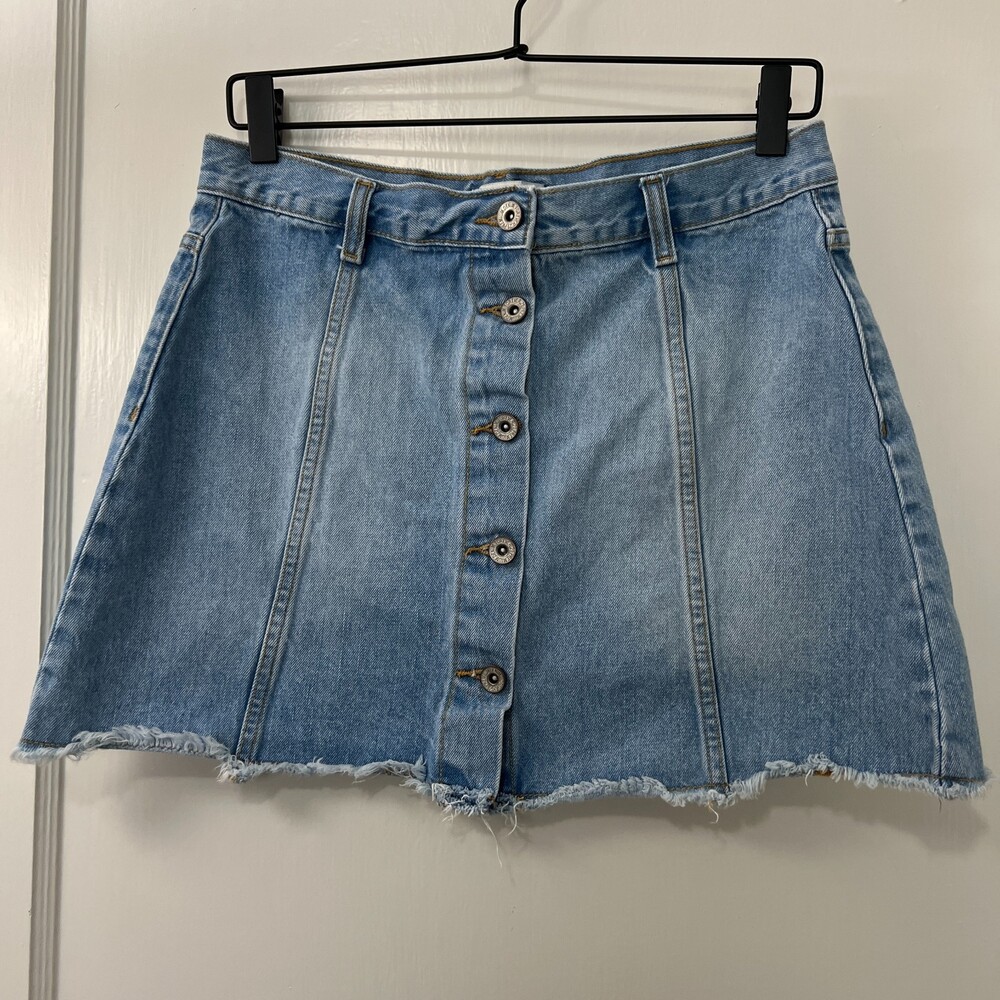 Forever 21 Button Front Denim Skirt Frayed - Women's 29